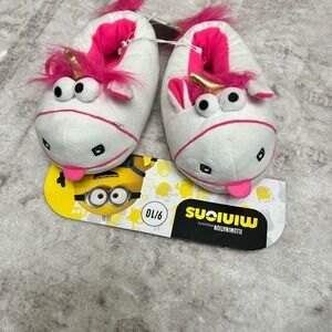 Minions Unicorn Slippers Kids Size 9/10‎ White Pink Plush Despicable Costume C3